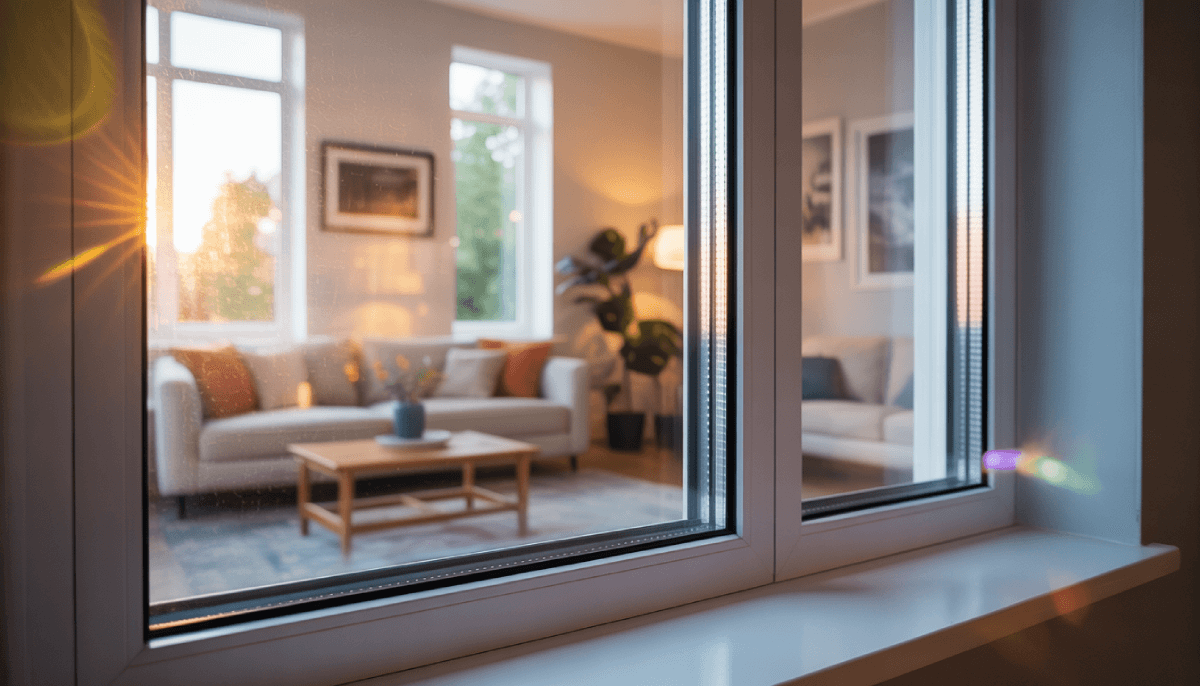 A suburban home with Low E windows, surrounded by greenery, emphasizing energy efficiency and comfort